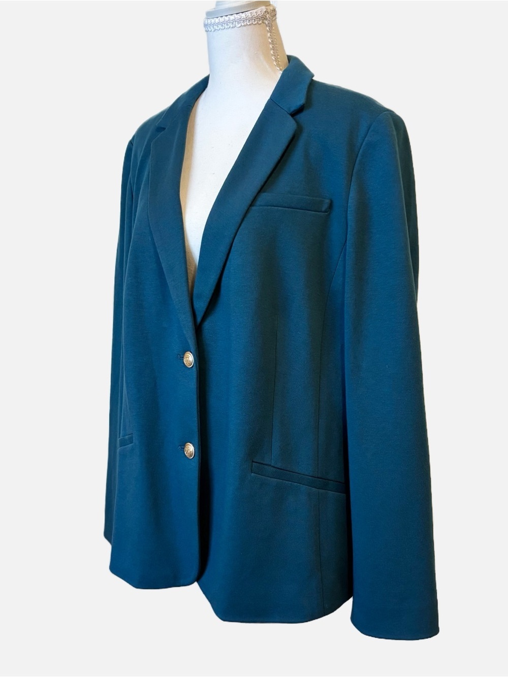 Talbots Aberdeen Knit Blazer Jacket in Teal Gold Buttons Women’s 20 NWOT